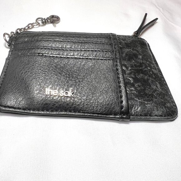 The Sak Black Leather Keychain Credit Card Holder Embossed Floral Coin Storage - Picture 3 of 11
